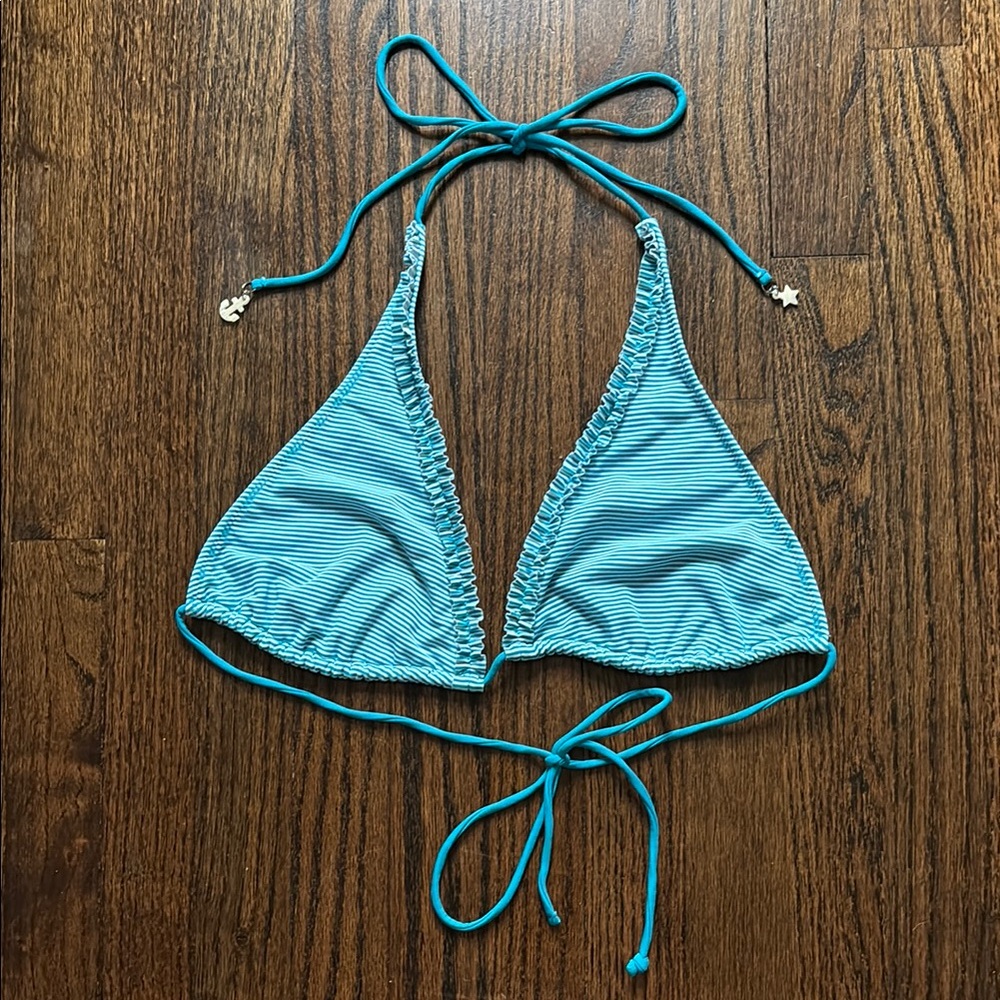 American Eagle Outfitters Blue and White Striped Bikini Top